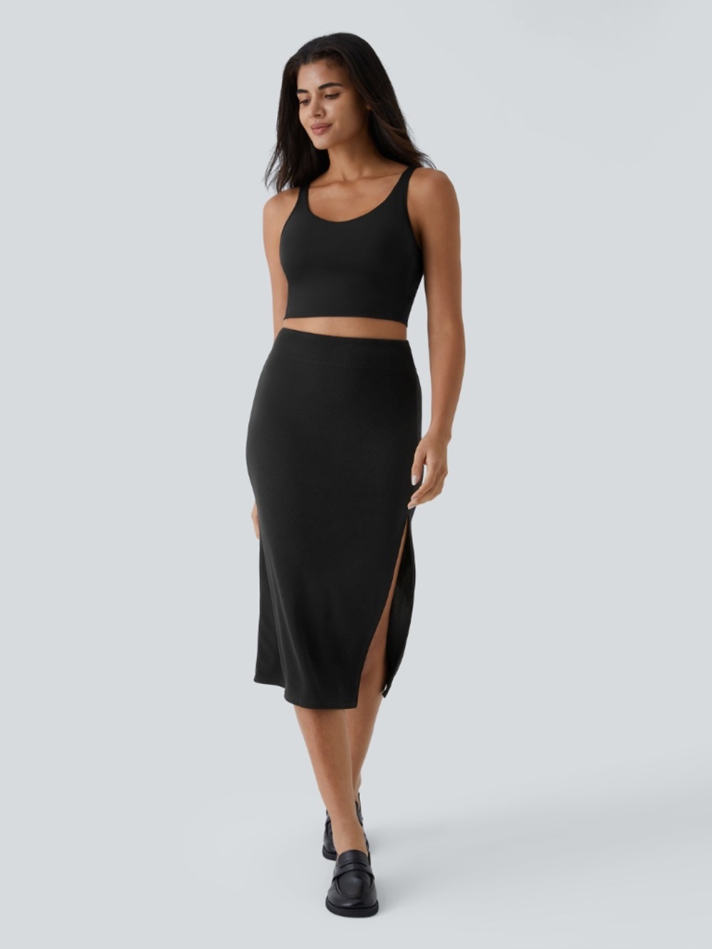 NWT Halara Ribbed High Waisted Split Bodycon Midi Casual Skirt - S - Picture 5 of 9